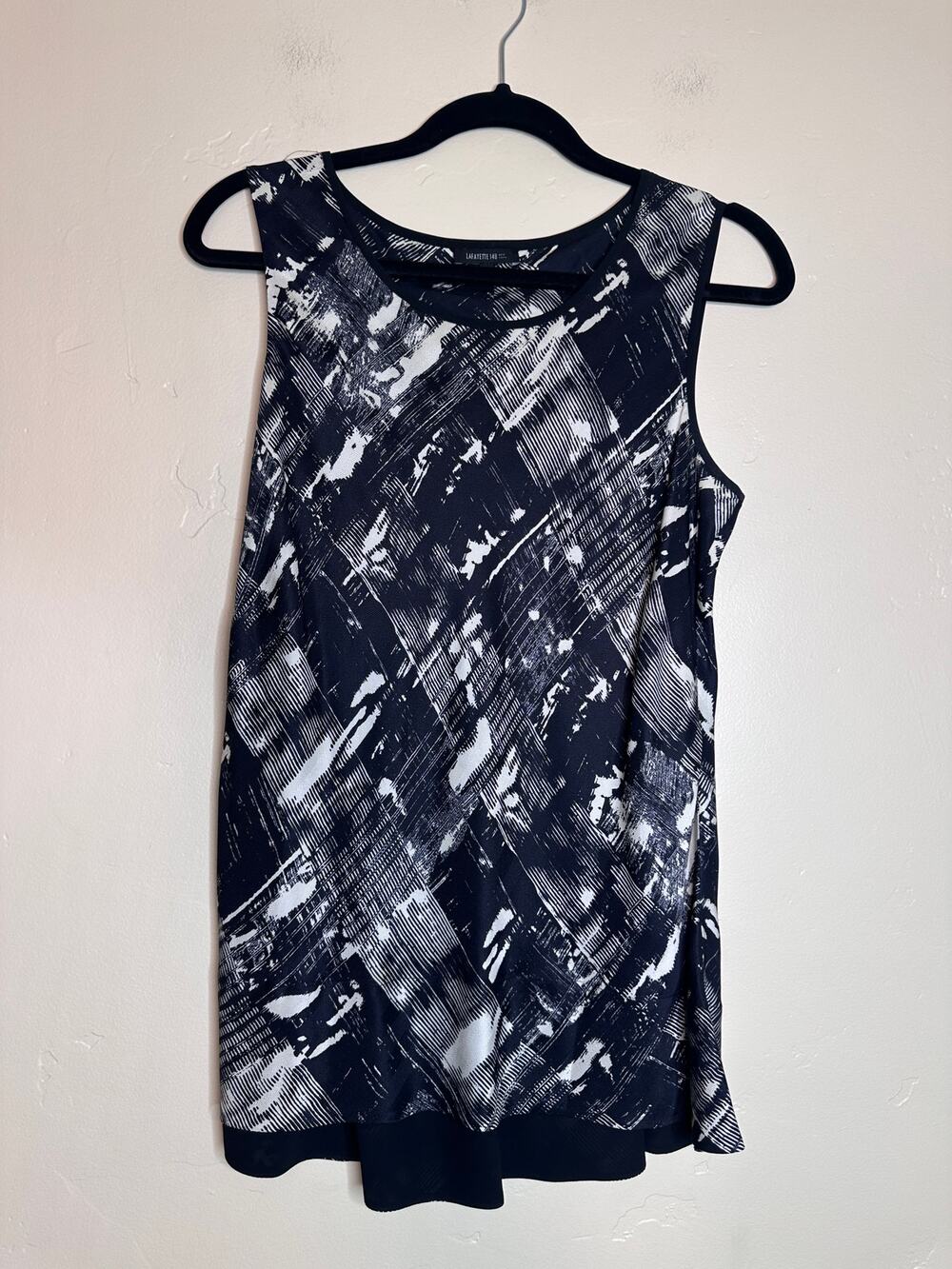 Lafayette 148 New York SILK Black and White Sleeveless Blouse 10